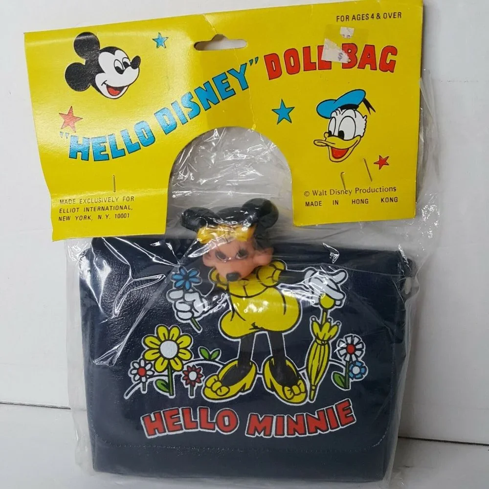 Vintage Minnie Mouse Vinyl Purse Doll Bag Hello Disney Hello Minnie NOS Black